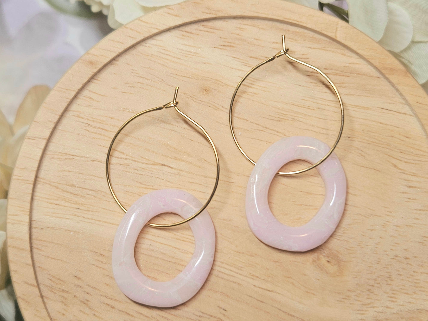 Pink Blossom Faux Quartz Hoop Earrings