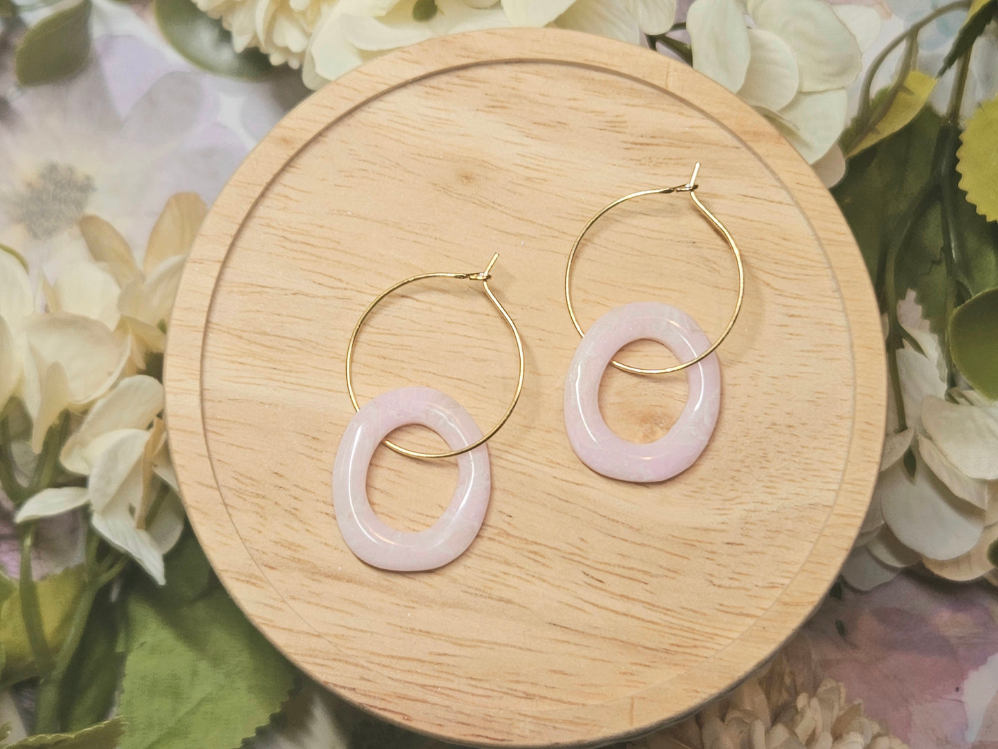 Pink Blossom Faux Quartz Hoop Earrings