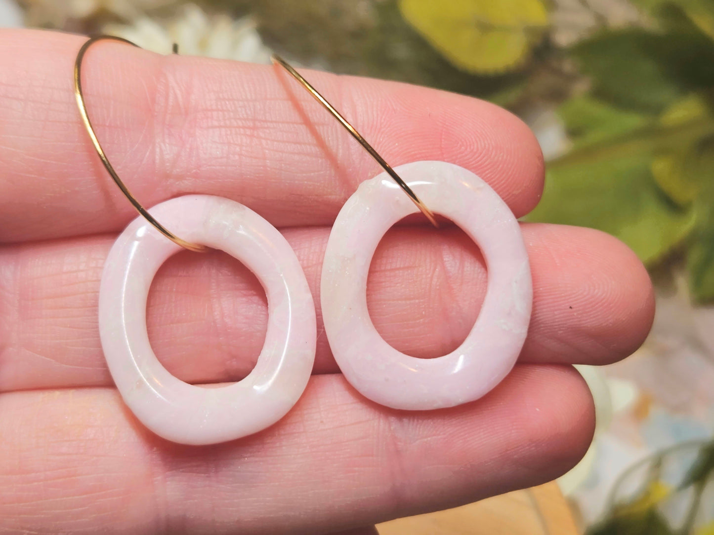 Pink Blossom Faux Quartz Hoop Earrings