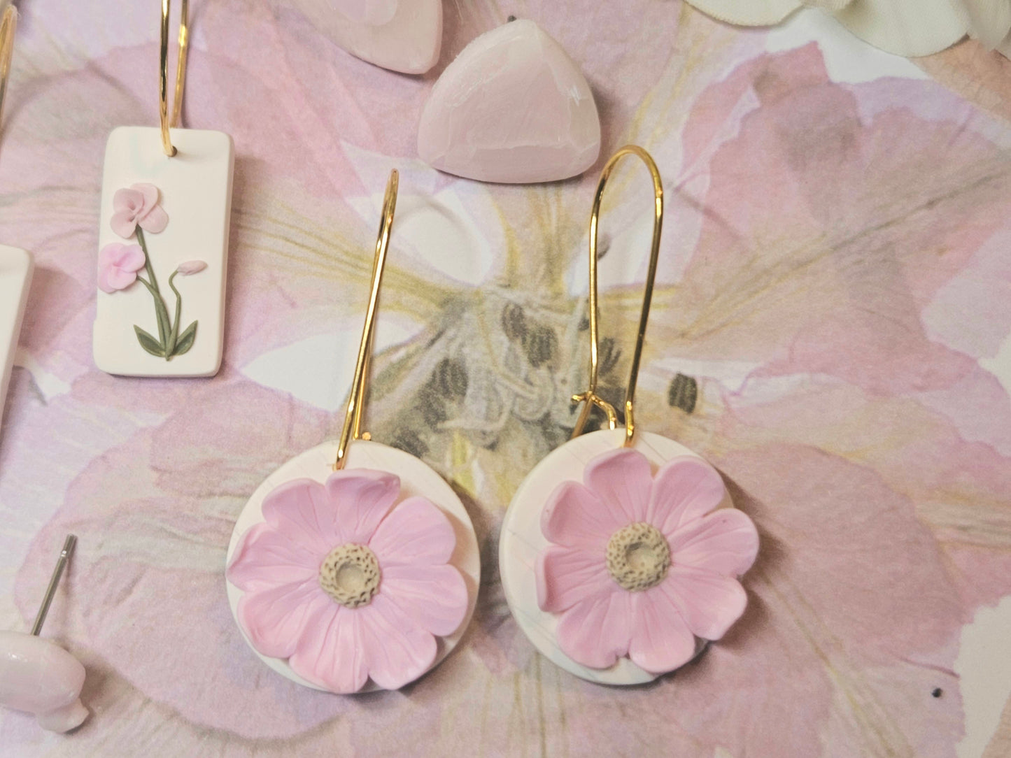 Pink Blossom Flower Earrings