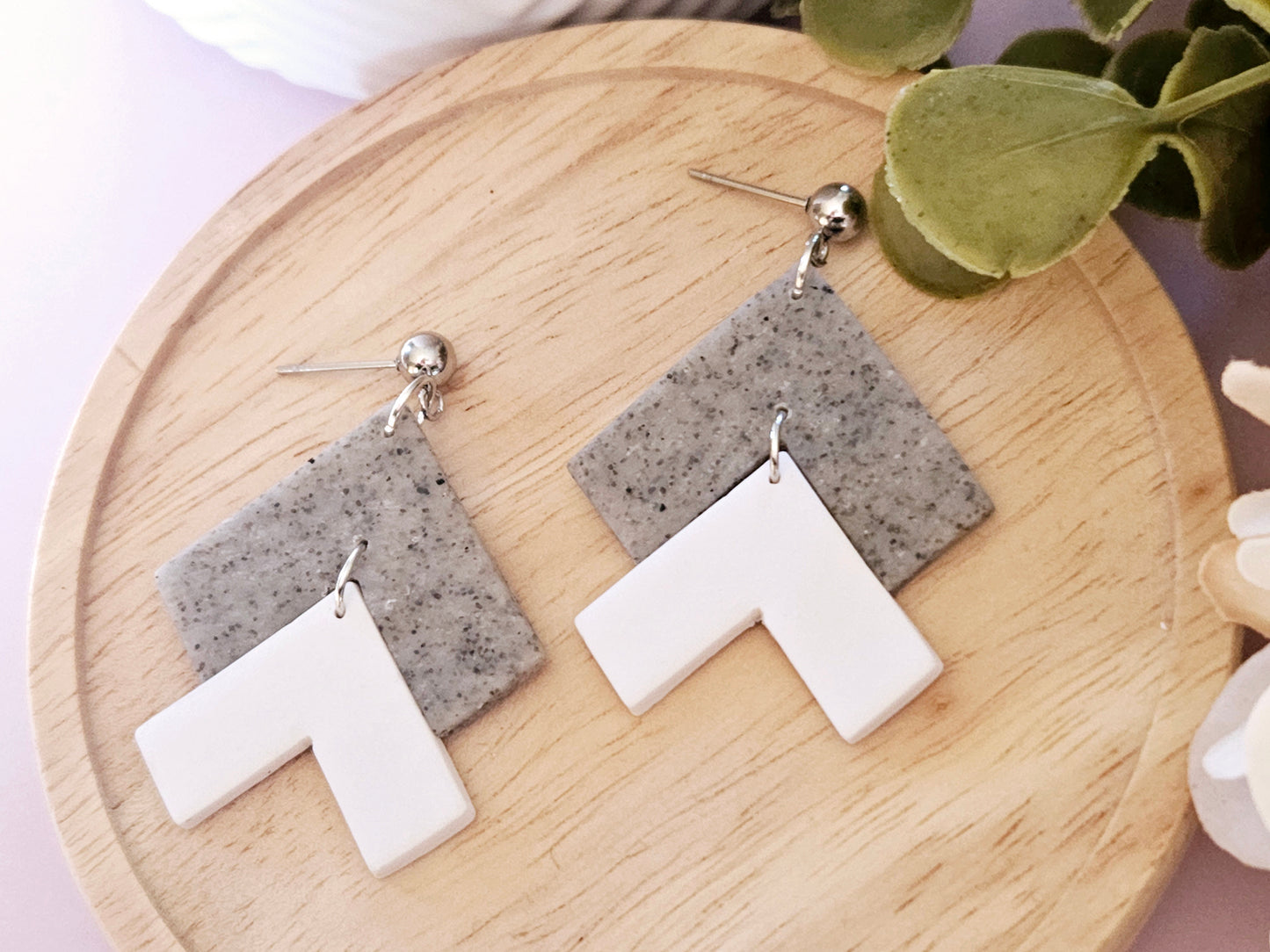 Arrow Stone and White Stud Back Earrings