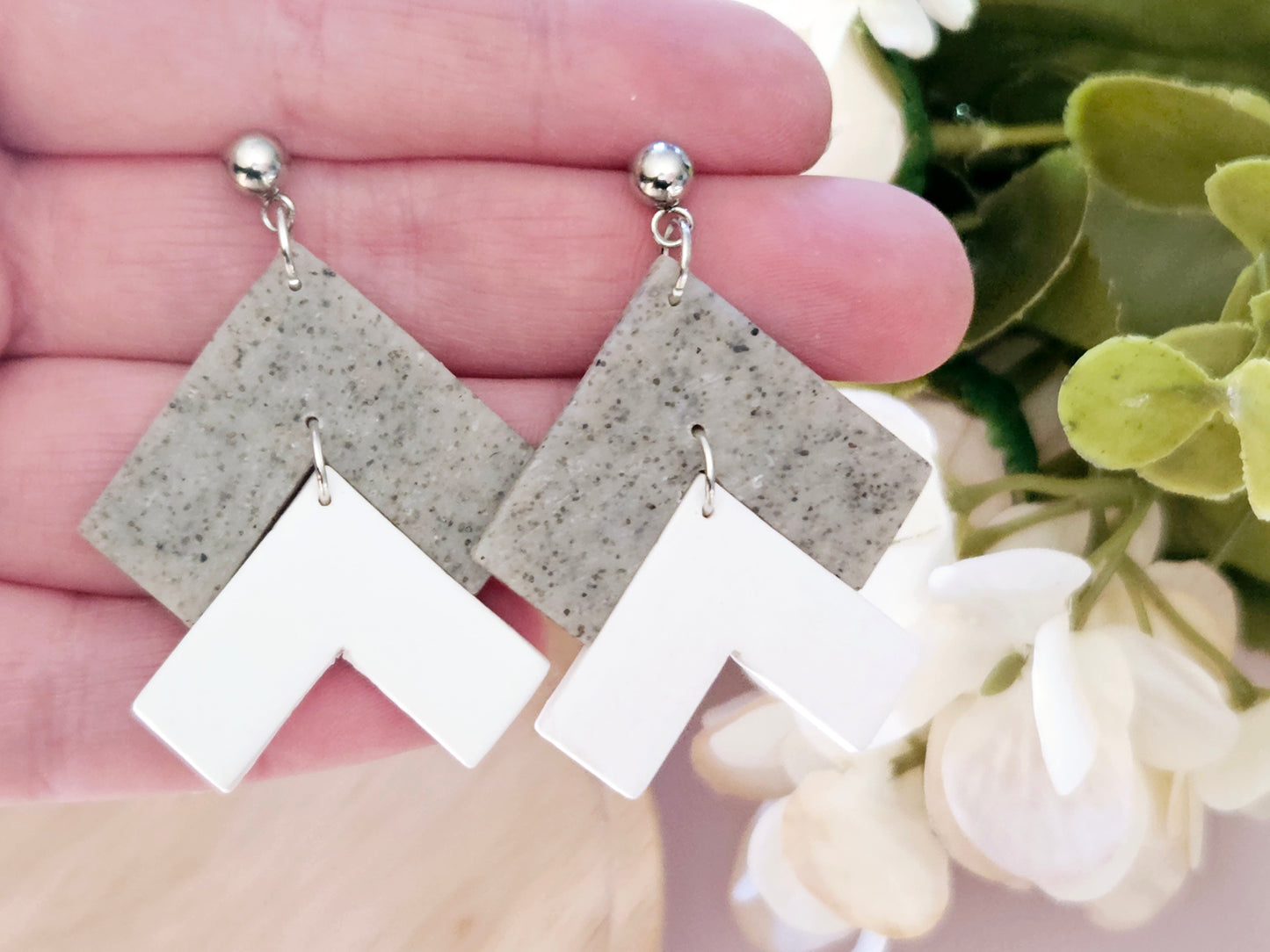 Arrow Stone and White Stud Back Earrings