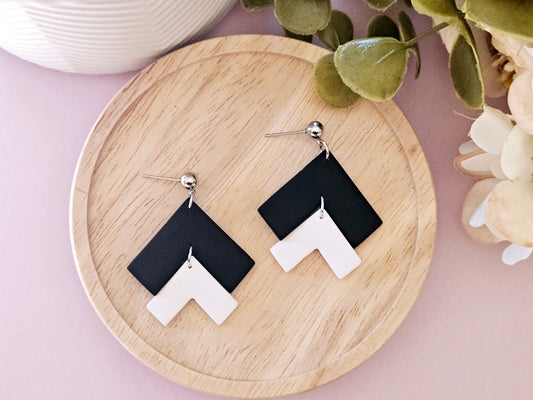 Arrow Black and White Stud Back Earrings