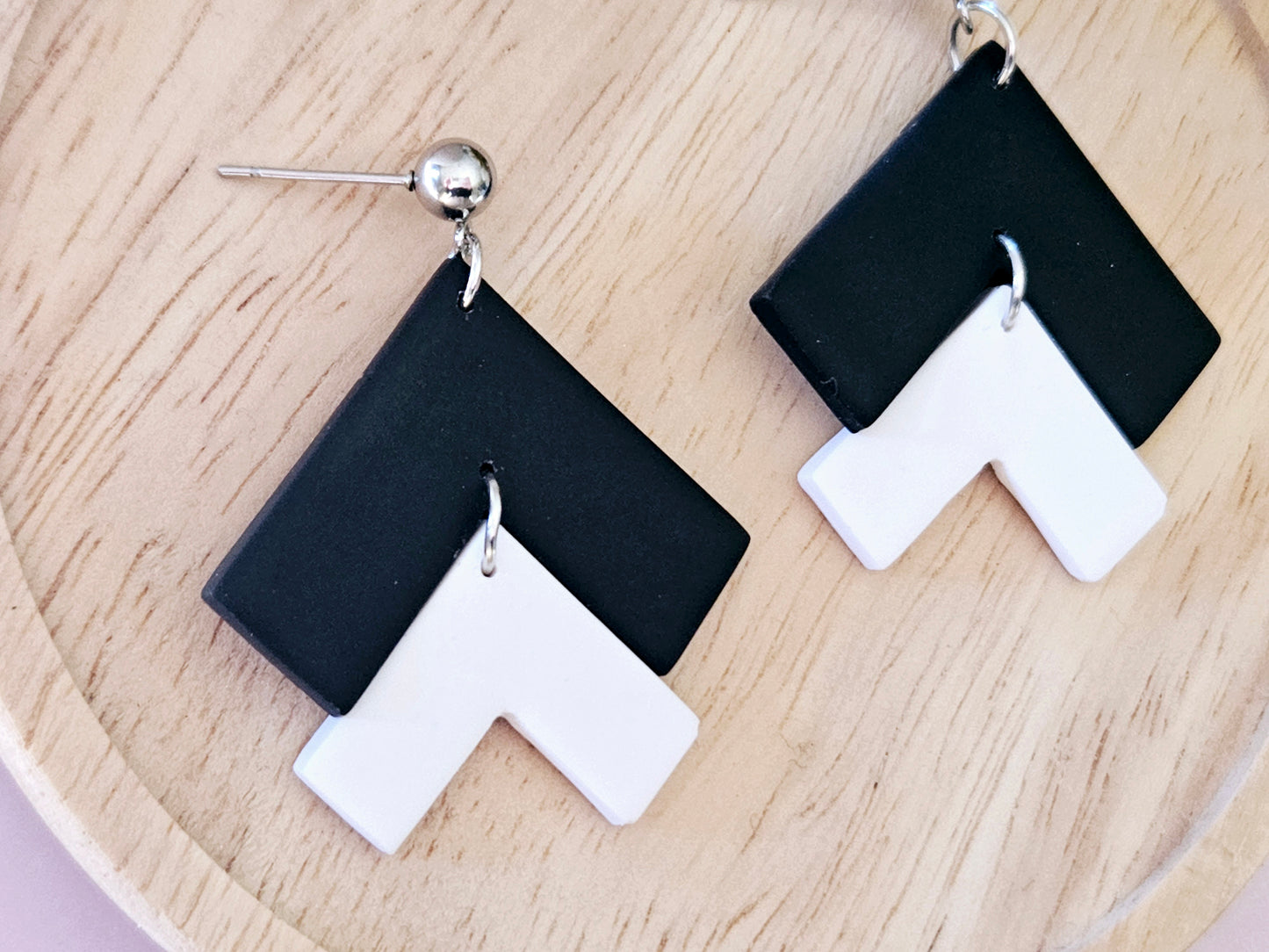 Arrow Black and White Stud Back Earrings