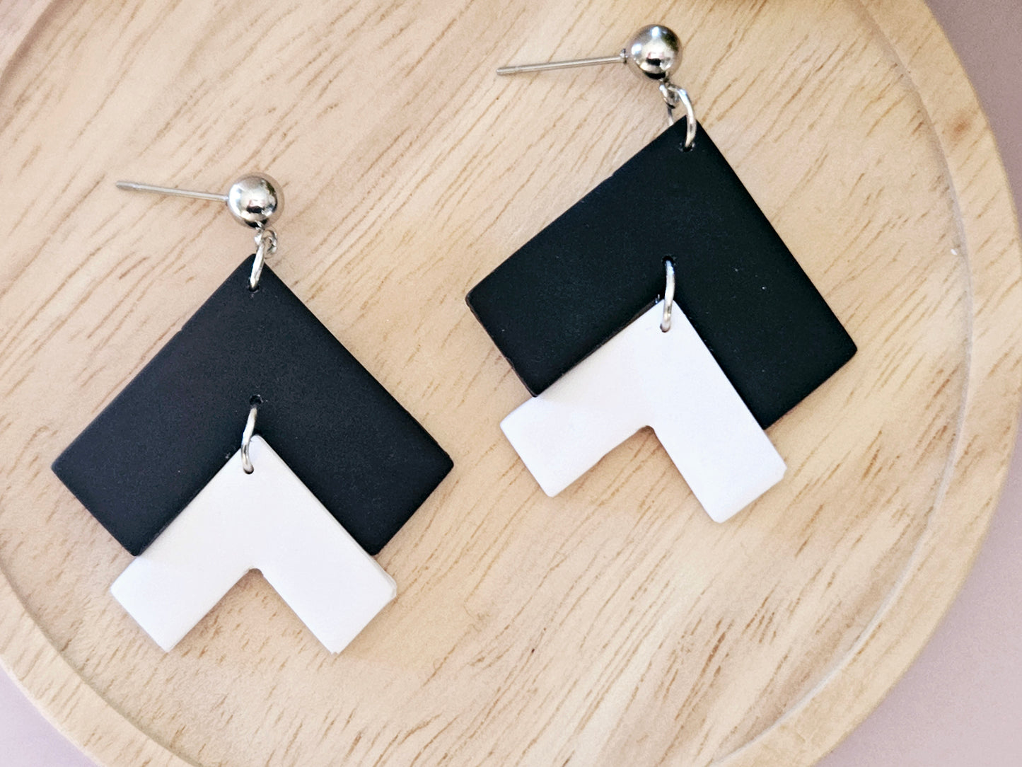 Arrow Black and White Stud Back Earrings