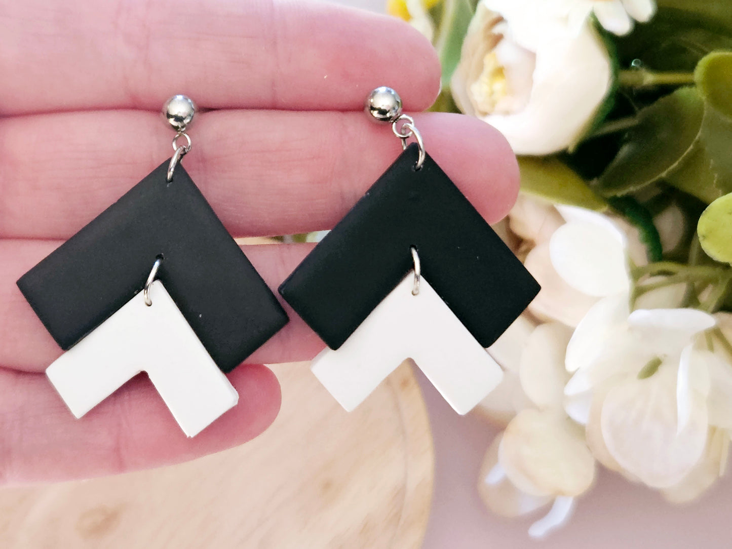 Arrow Black and White Stud Back Earrings