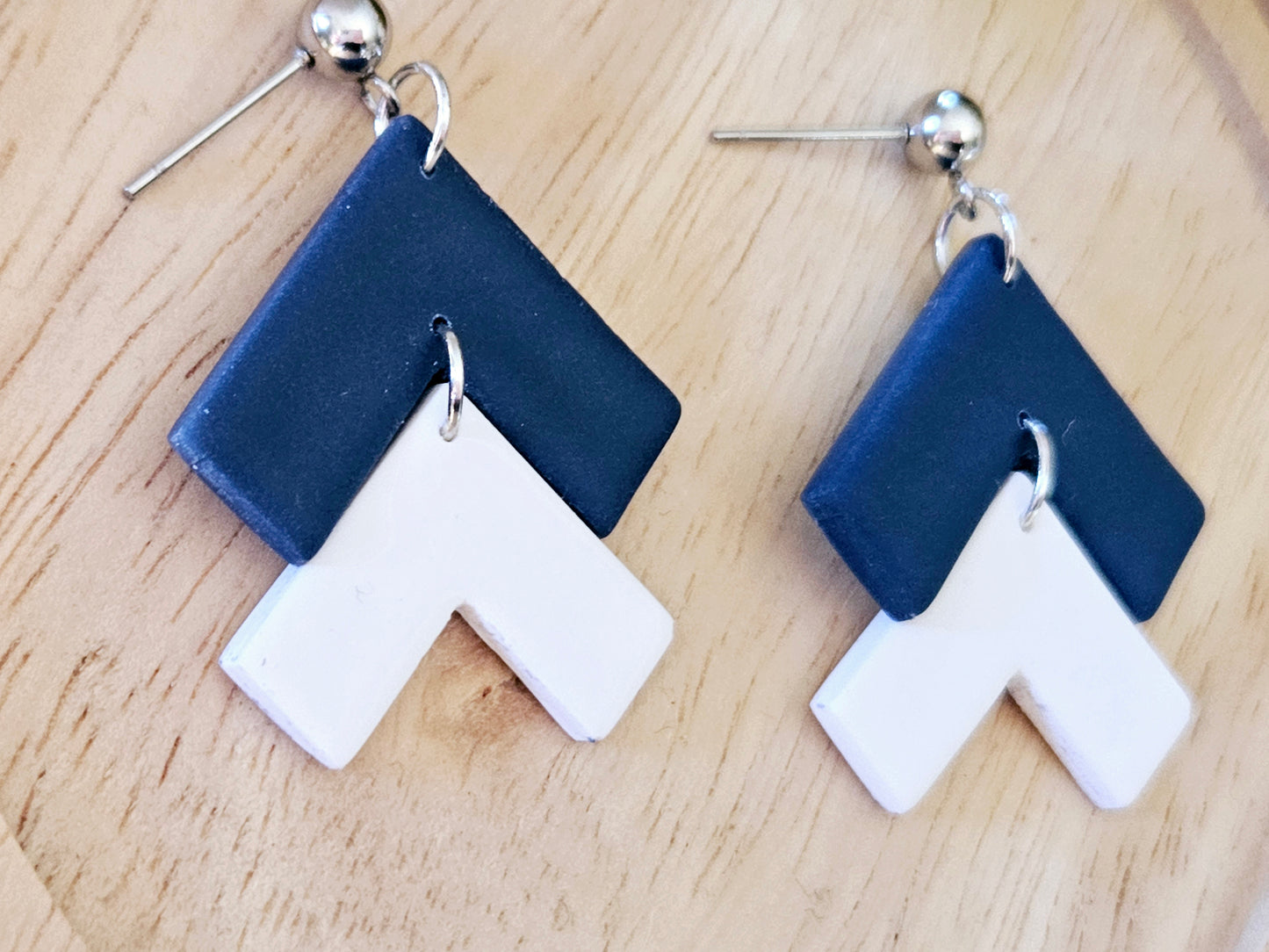 Arrow Navy and White Stud Back Earrings