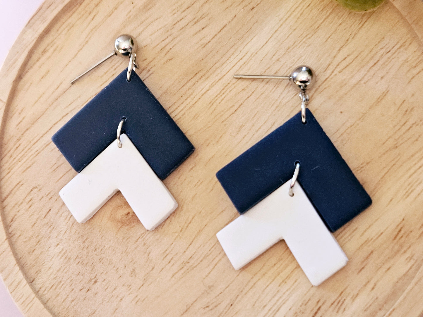 Arrow Navy and White Stud Back Earrings