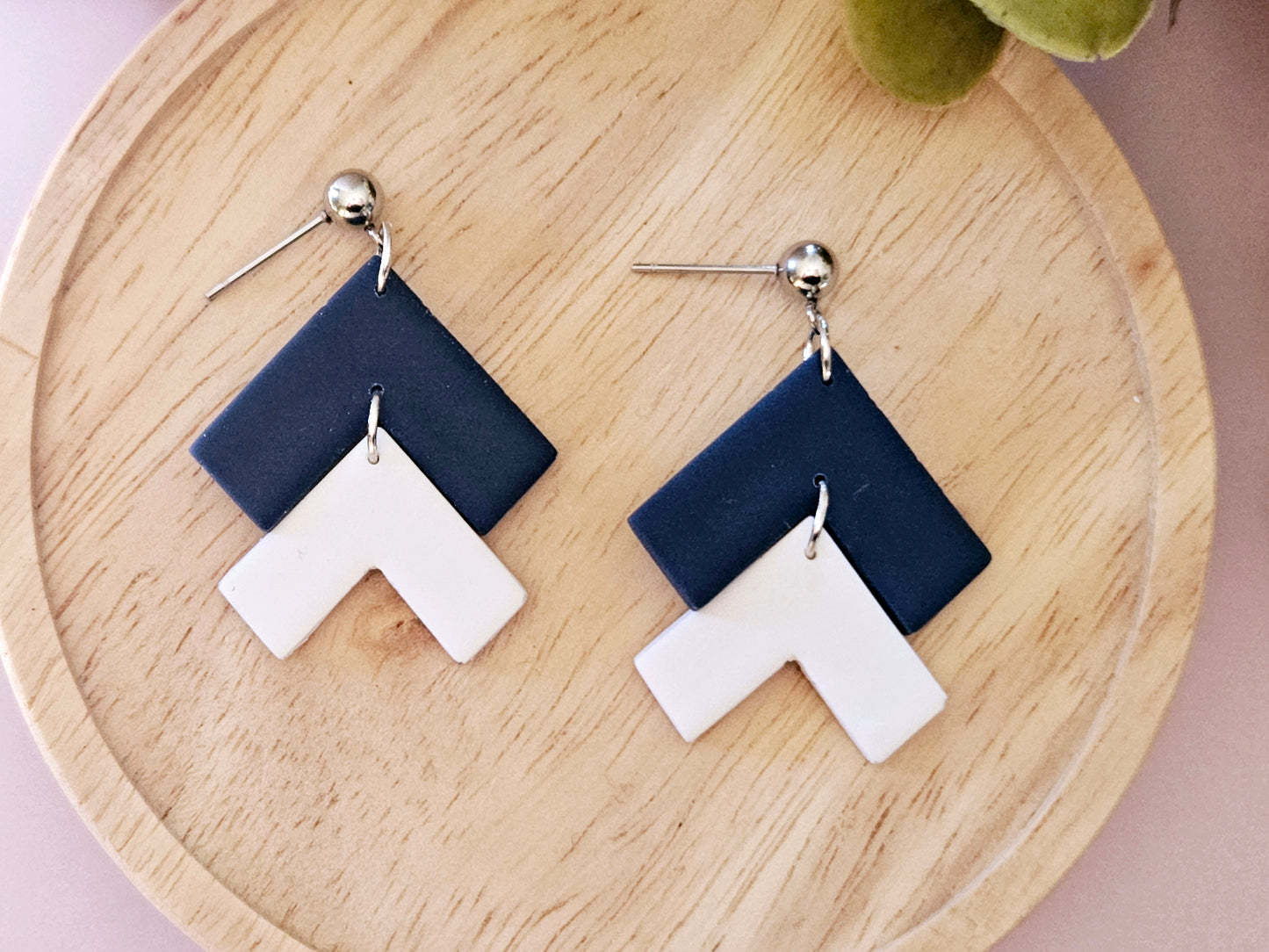 Arrow Navy and White Stud Back Earrings