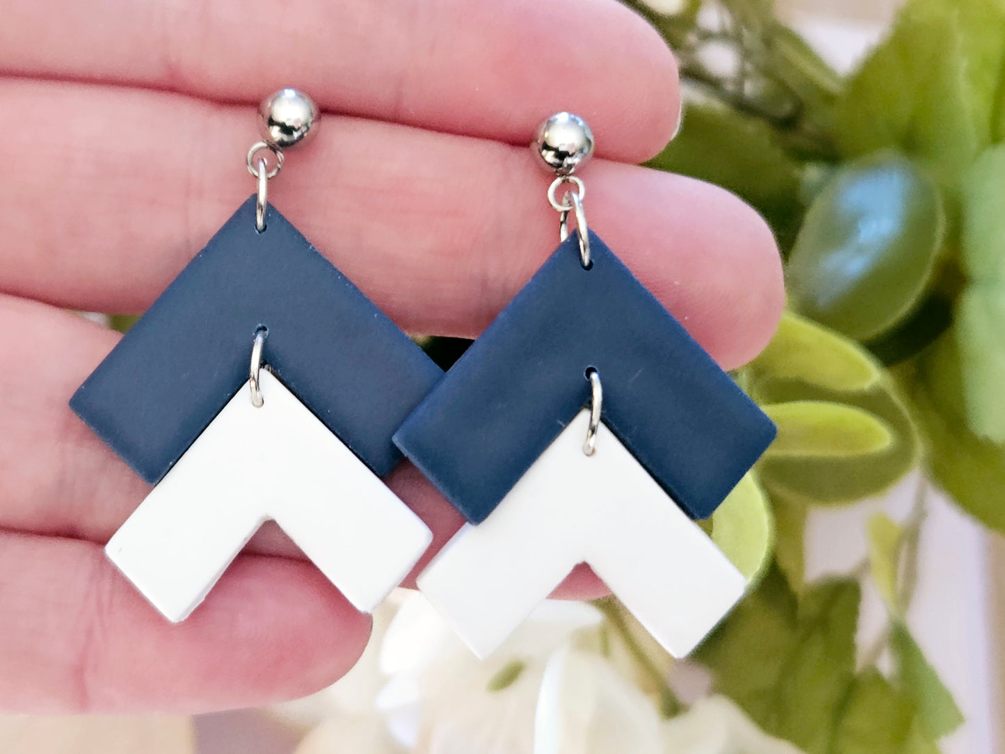 Arrow Navy and White Stud Back Earrings