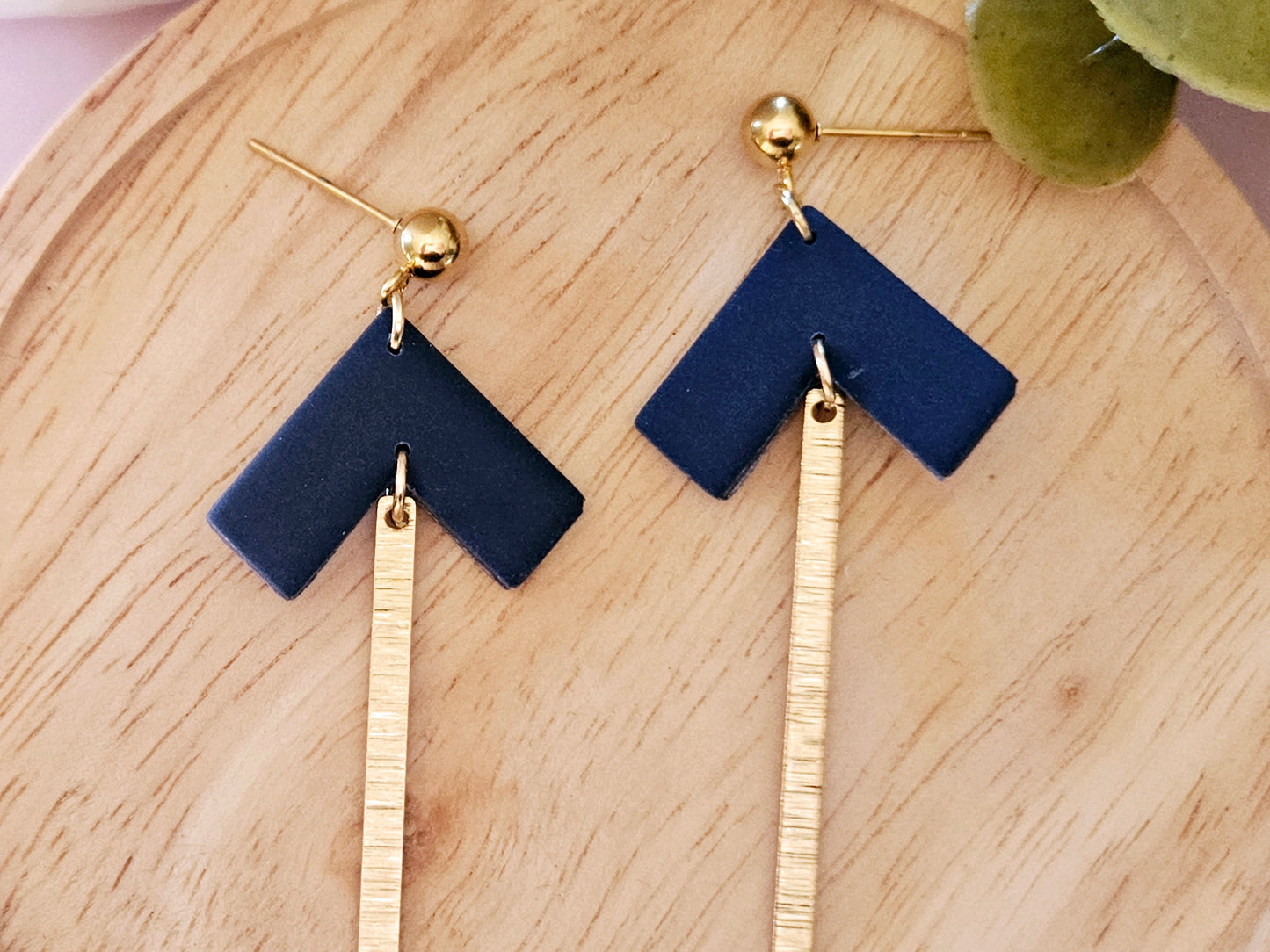 Arrow Navy Gold Dangle Earrings