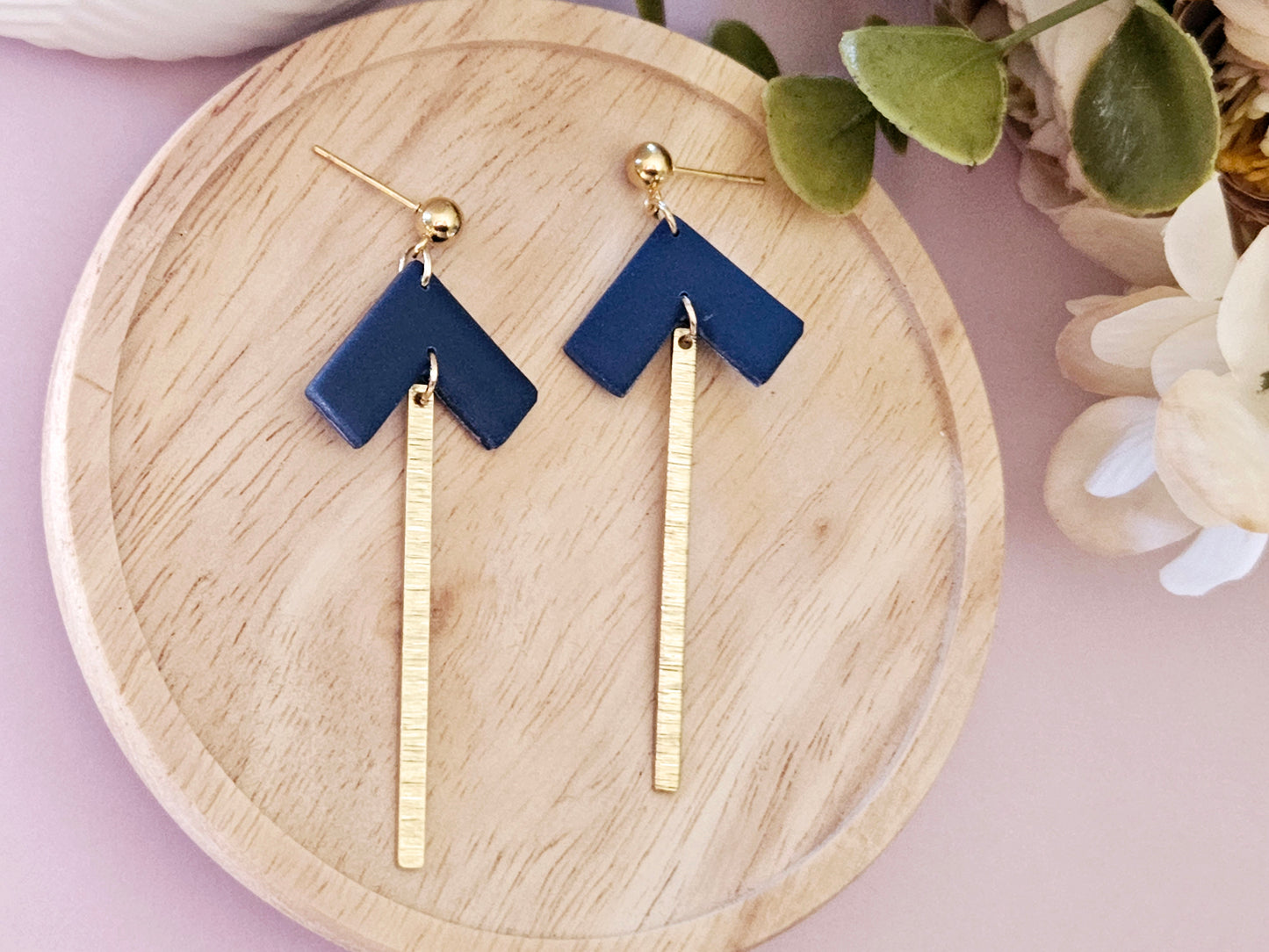 Arrow Navy Gold Dangle Earrings