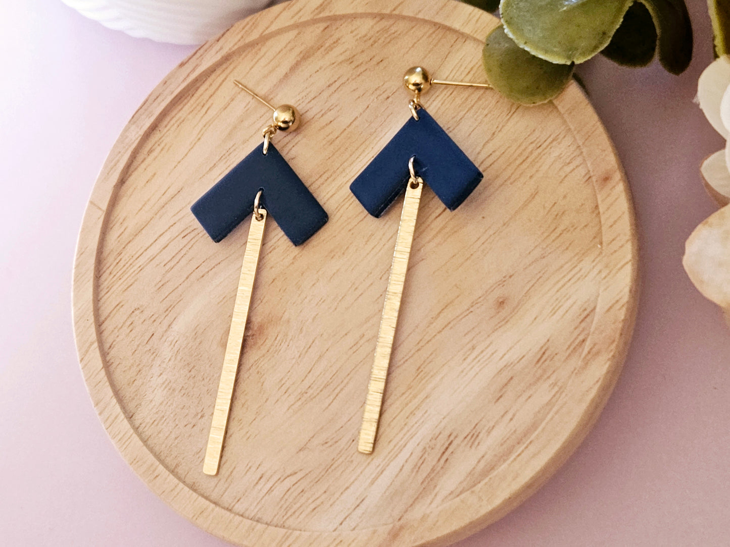 Arrow Navy Gold Dangle Earrings