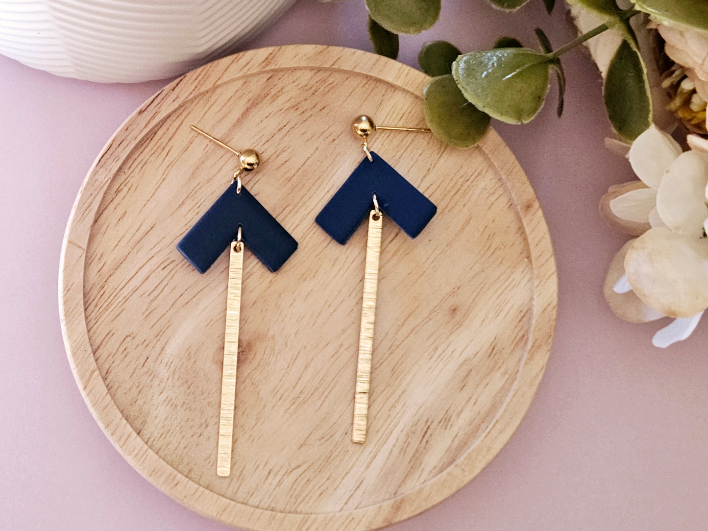 Arrow Navy Gold Dangle Earrings