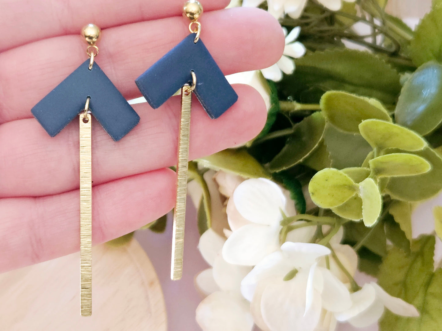 Arrow Navy Gold Dangle Earrings