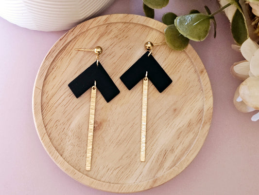 Arrow Black Gold Dangle Earrings