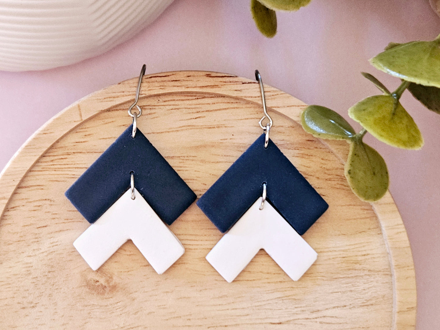 Arrow Navy and White Hook Earrings