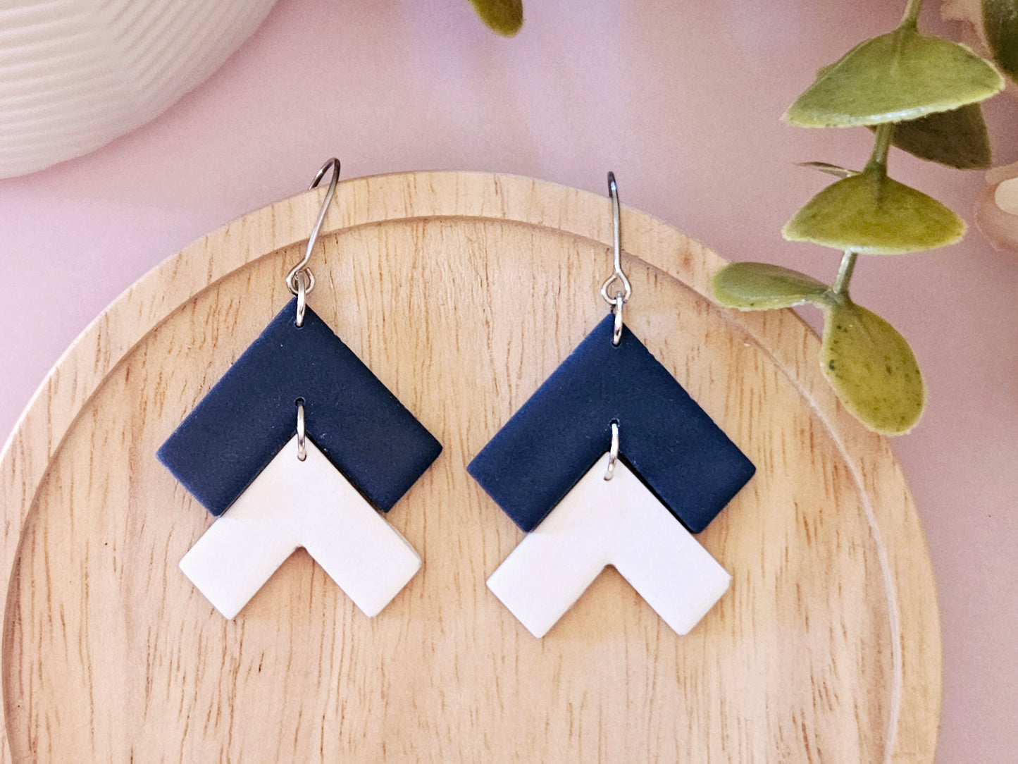 Arrow Navy and White Hook Earrings