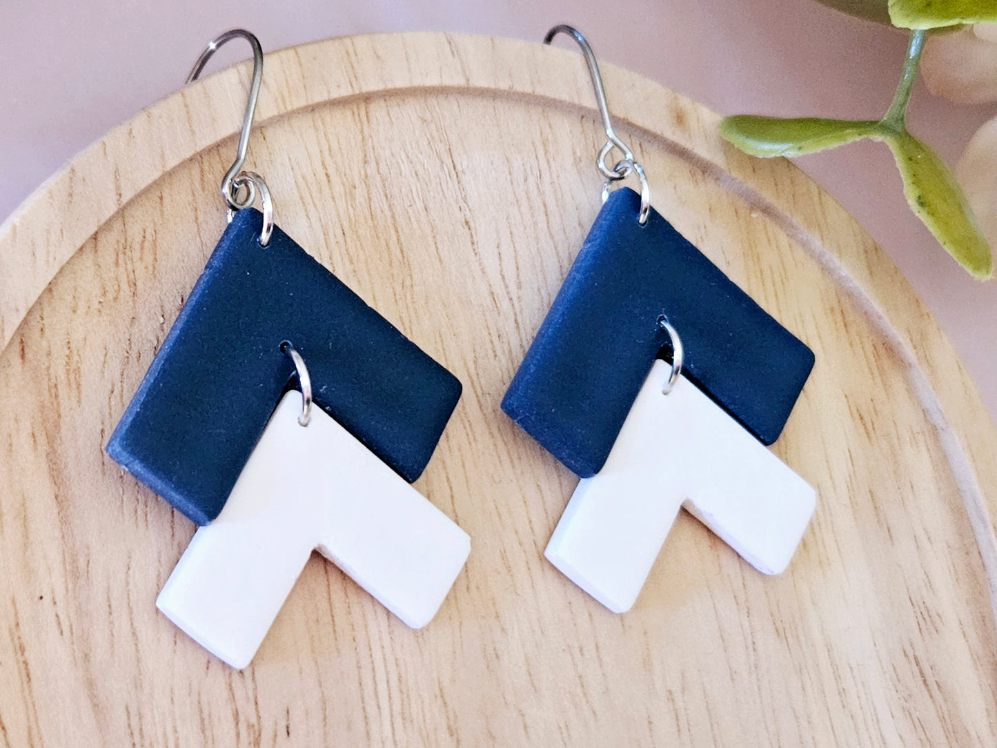 Arrow Navy and White Hook Earrings