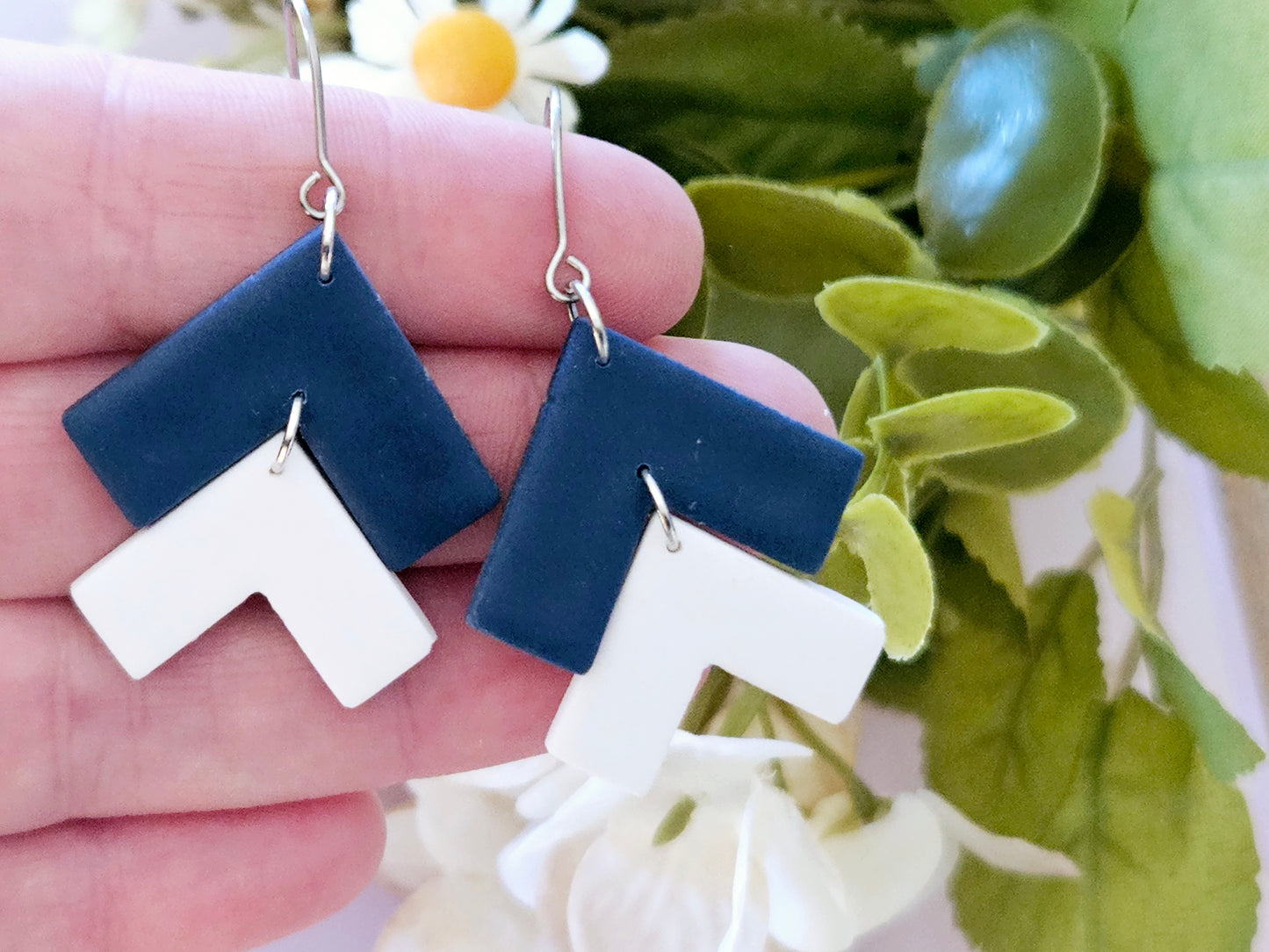 Arrow Navy and White Hook Earrings