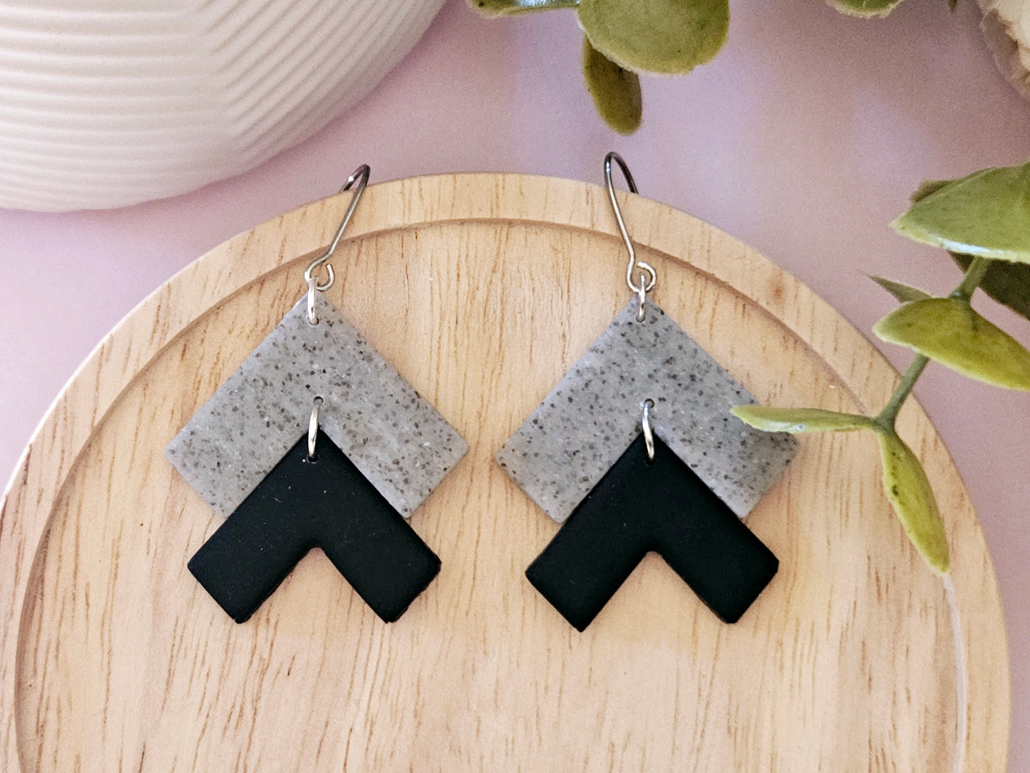 Arrow Stone and Black Hook Earrings