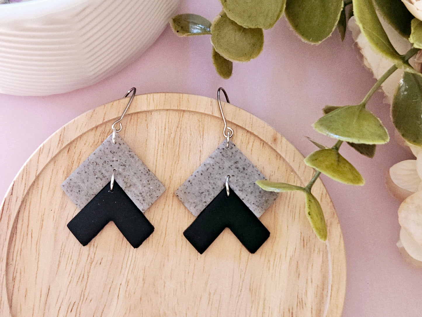 Arrow Stone and Black Hook Earrings