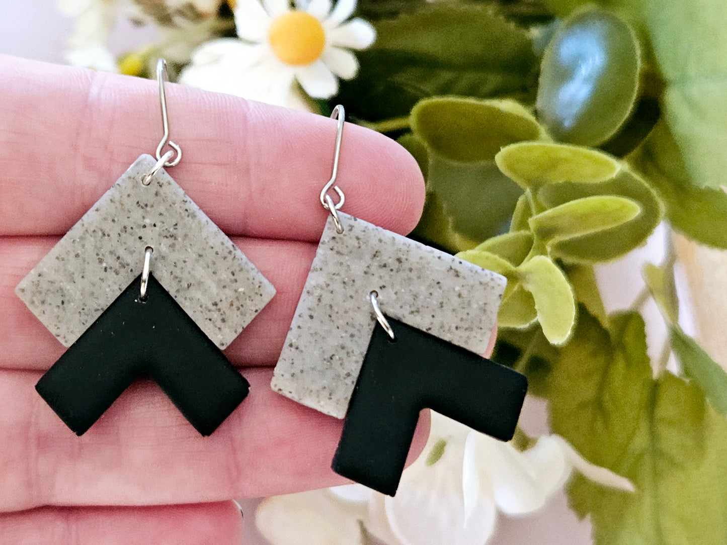 Arrow Stone and Black Hook Earrings