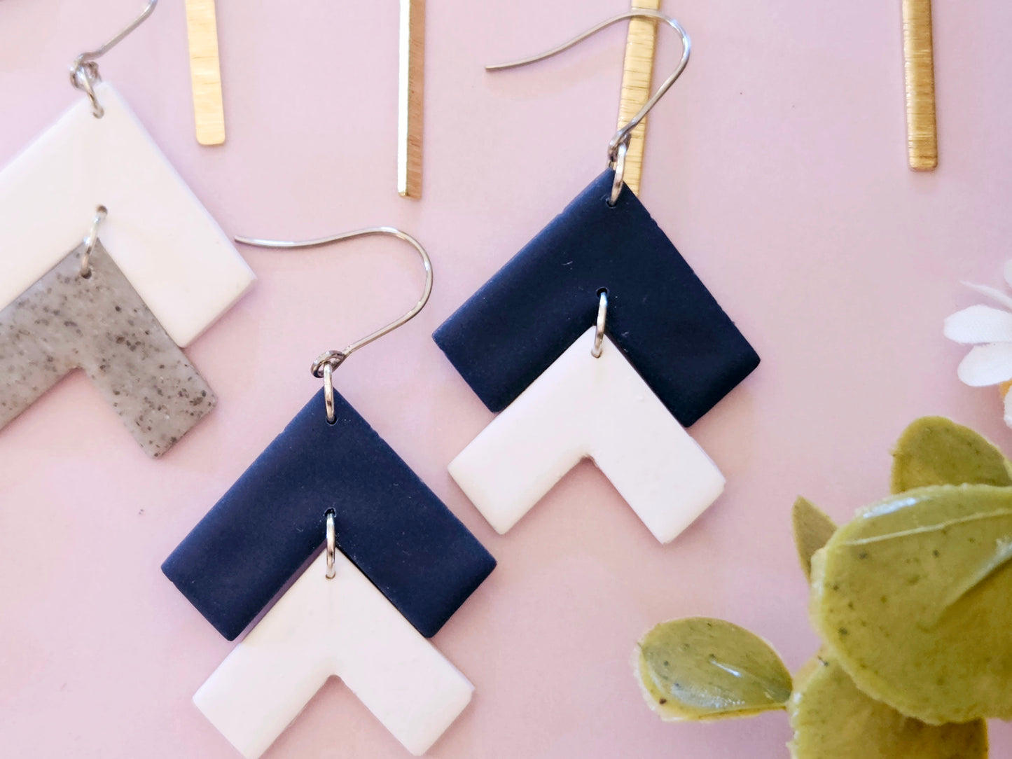 Arrow Navy and White Hook Earrings