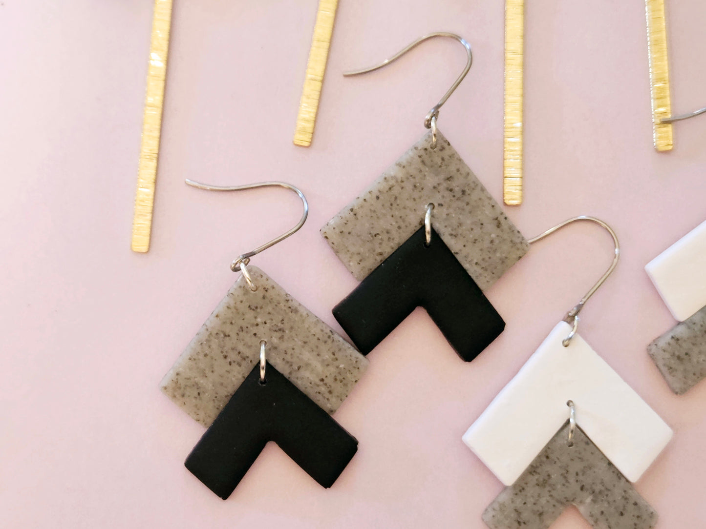 Arrow Stone and Black Hook Earrings