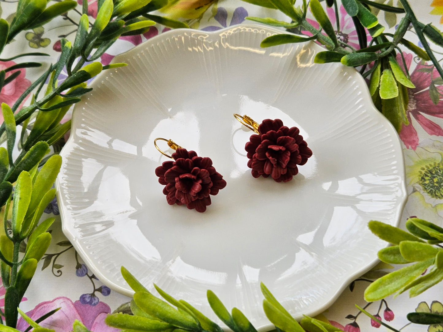 Carnation Deep Red Earrings