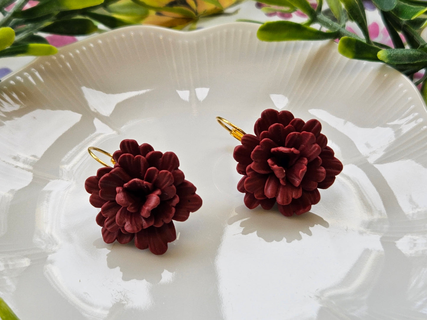 Carnation Deep Red Earrings