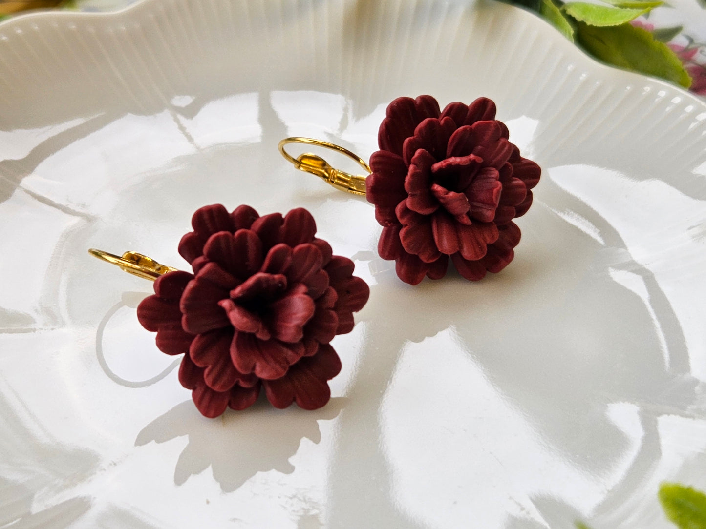 Carnation Deep Red Earrings