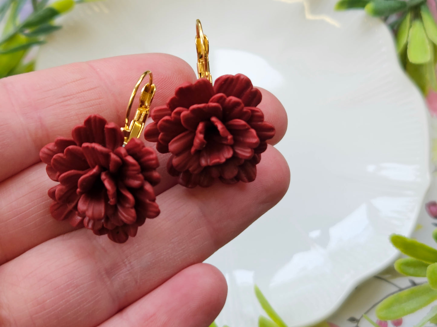 Carnation Deep Red Earrings