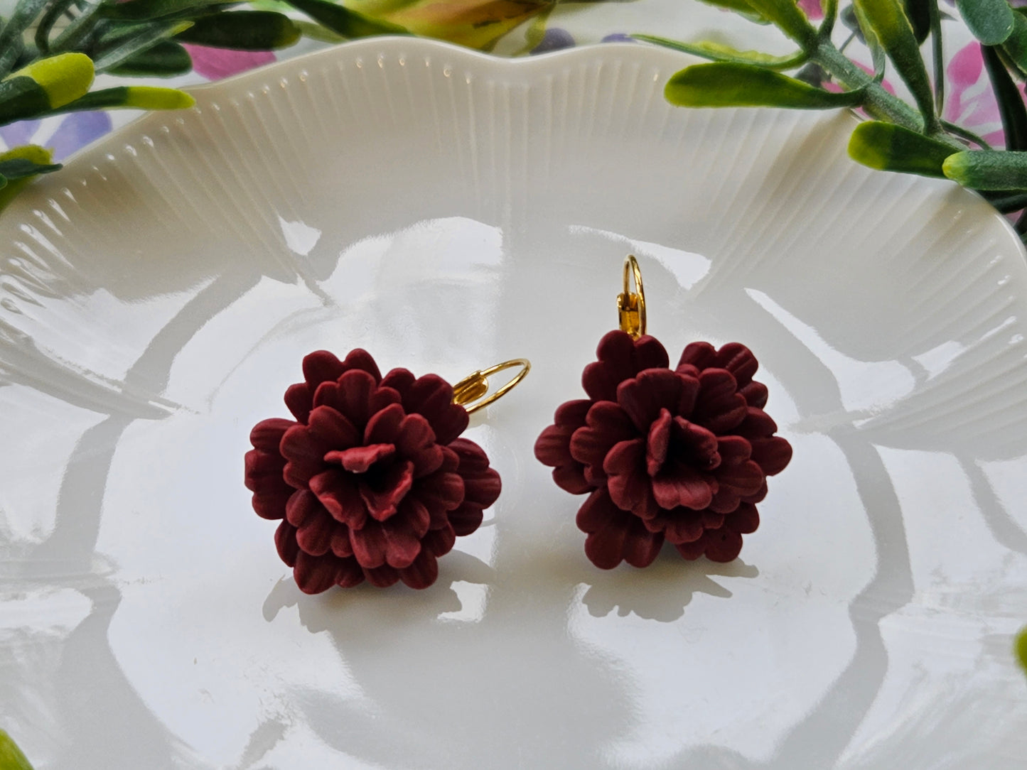 Carnation Deep Red Earrings