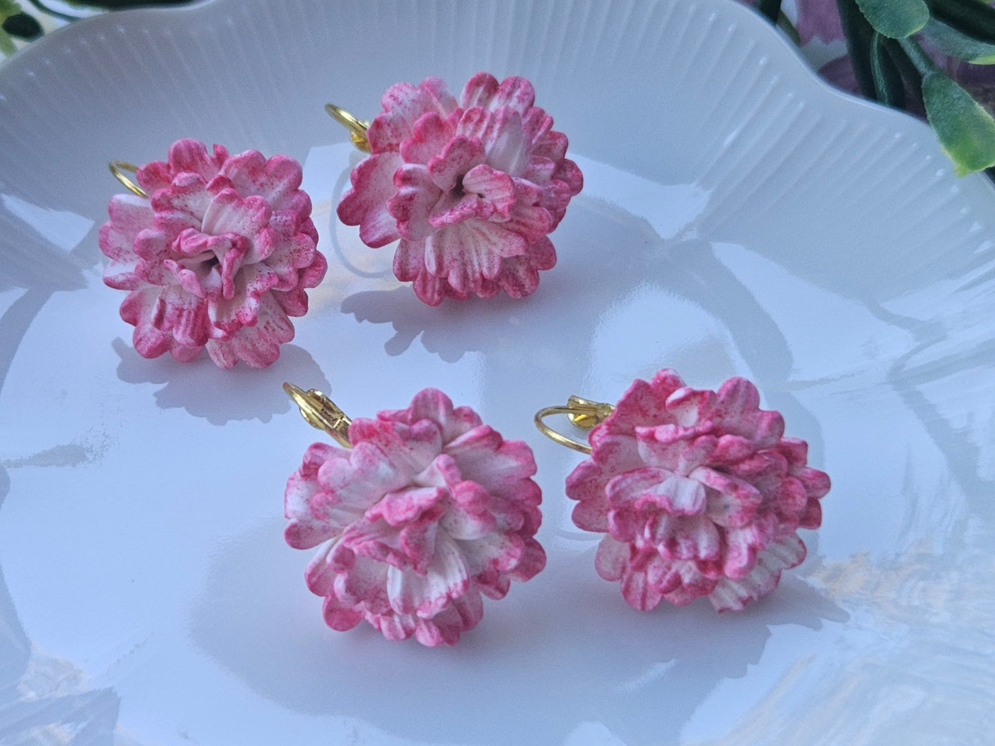 Carnation White and Pink Earrings