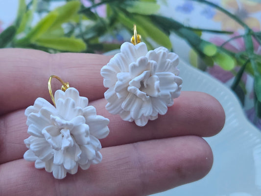 Carnation Fresh White Earrings