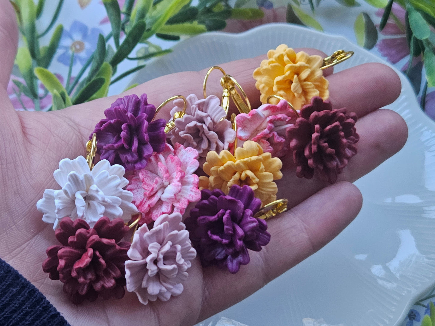 Carnation White and Pink Earrings