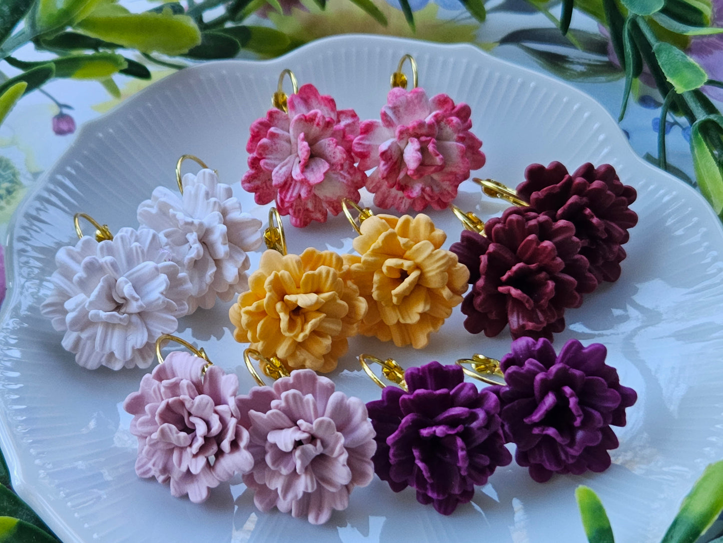 Carnation White and Pink Earrings