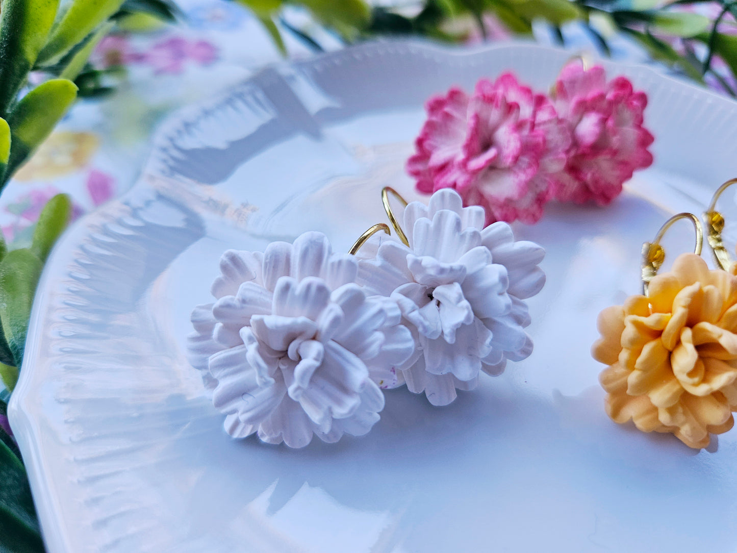 Carnation Fresh White Earrings