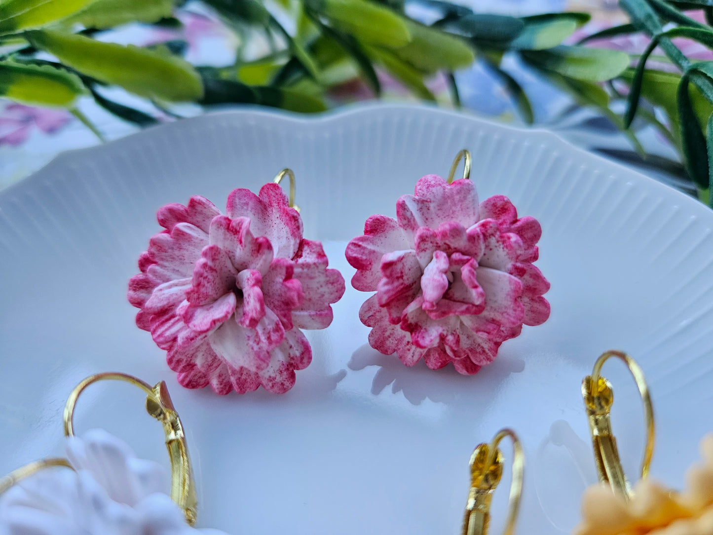 Carnation White and Pink Earrings