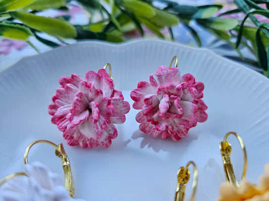 Carnation White and Pink Earrings