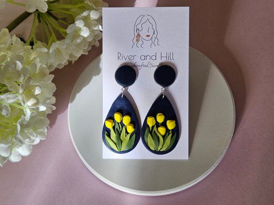 Tulip Droplet Navy Earrings