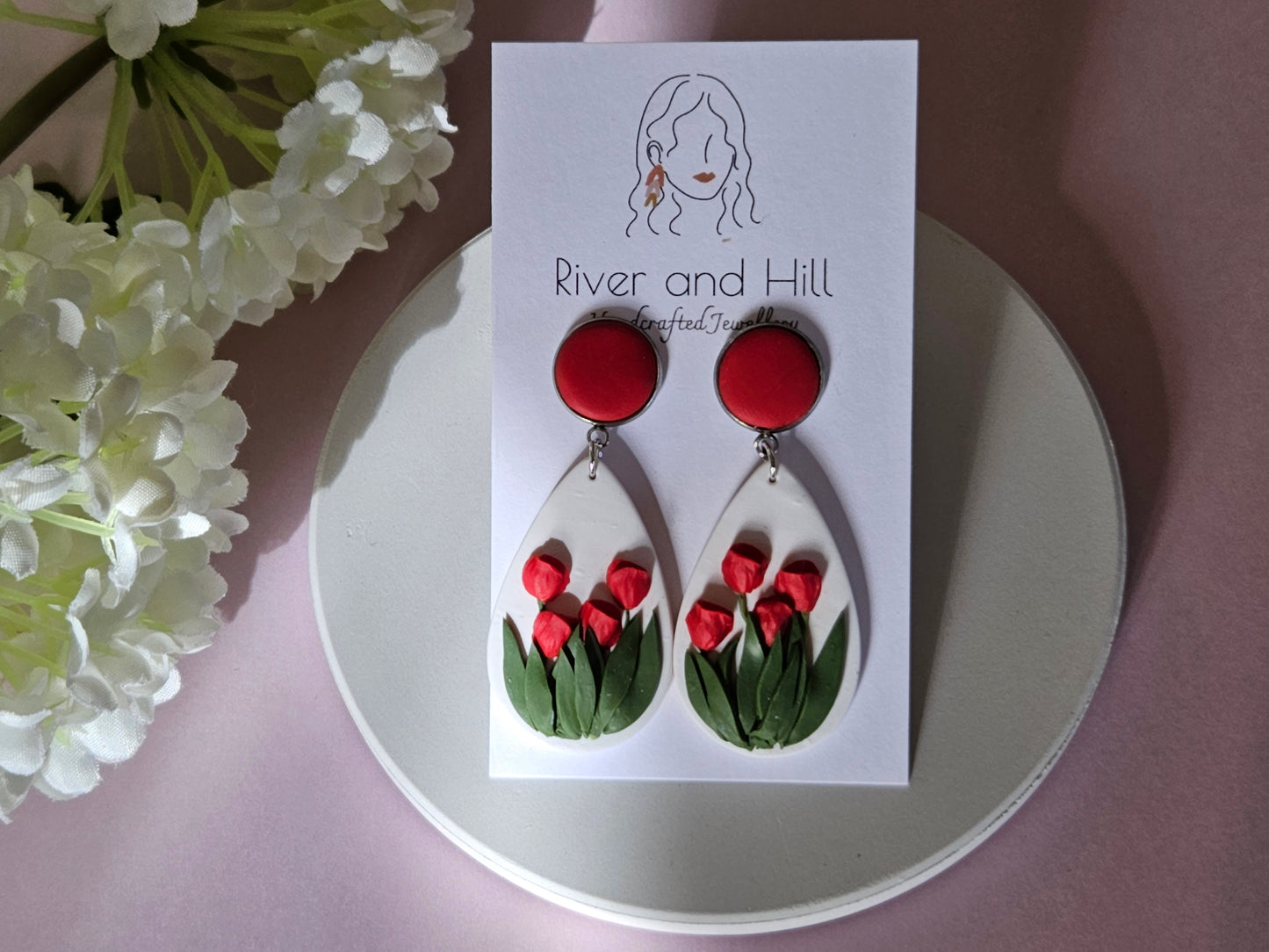 Tulip Droplet Red Earrings