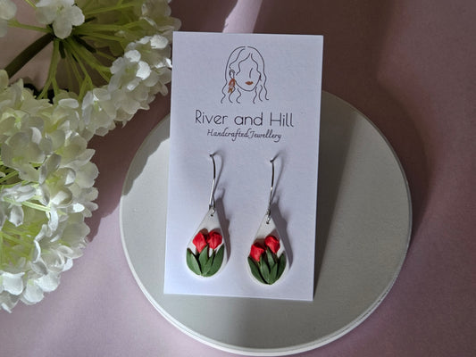 Tulip Small Droplet Red Earrings