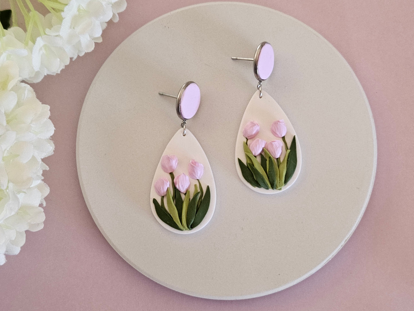 Tulip Droplet Pink Earrings