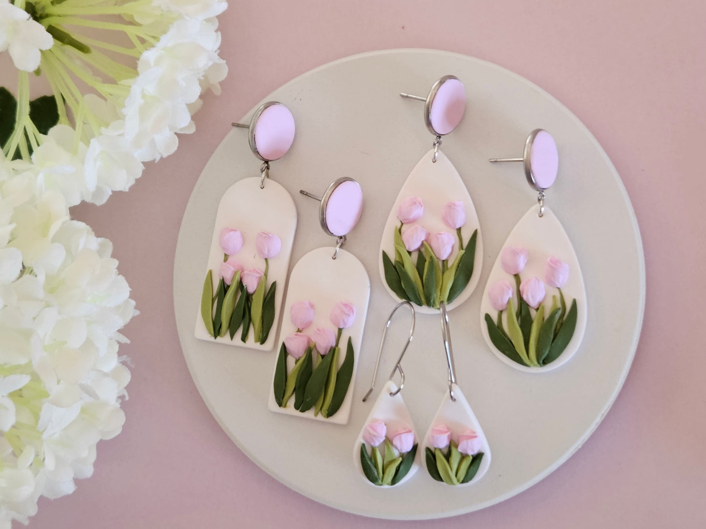 Tulip Droplet Pink Earrings