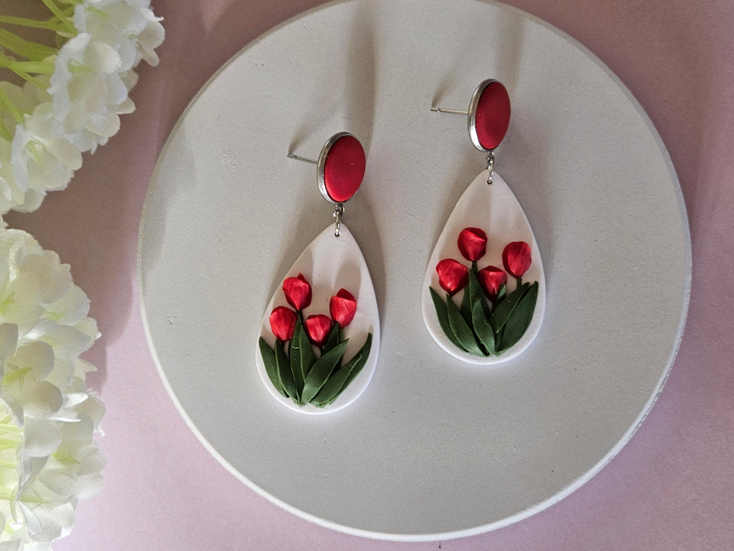 Tulip Droplet Red Earrings