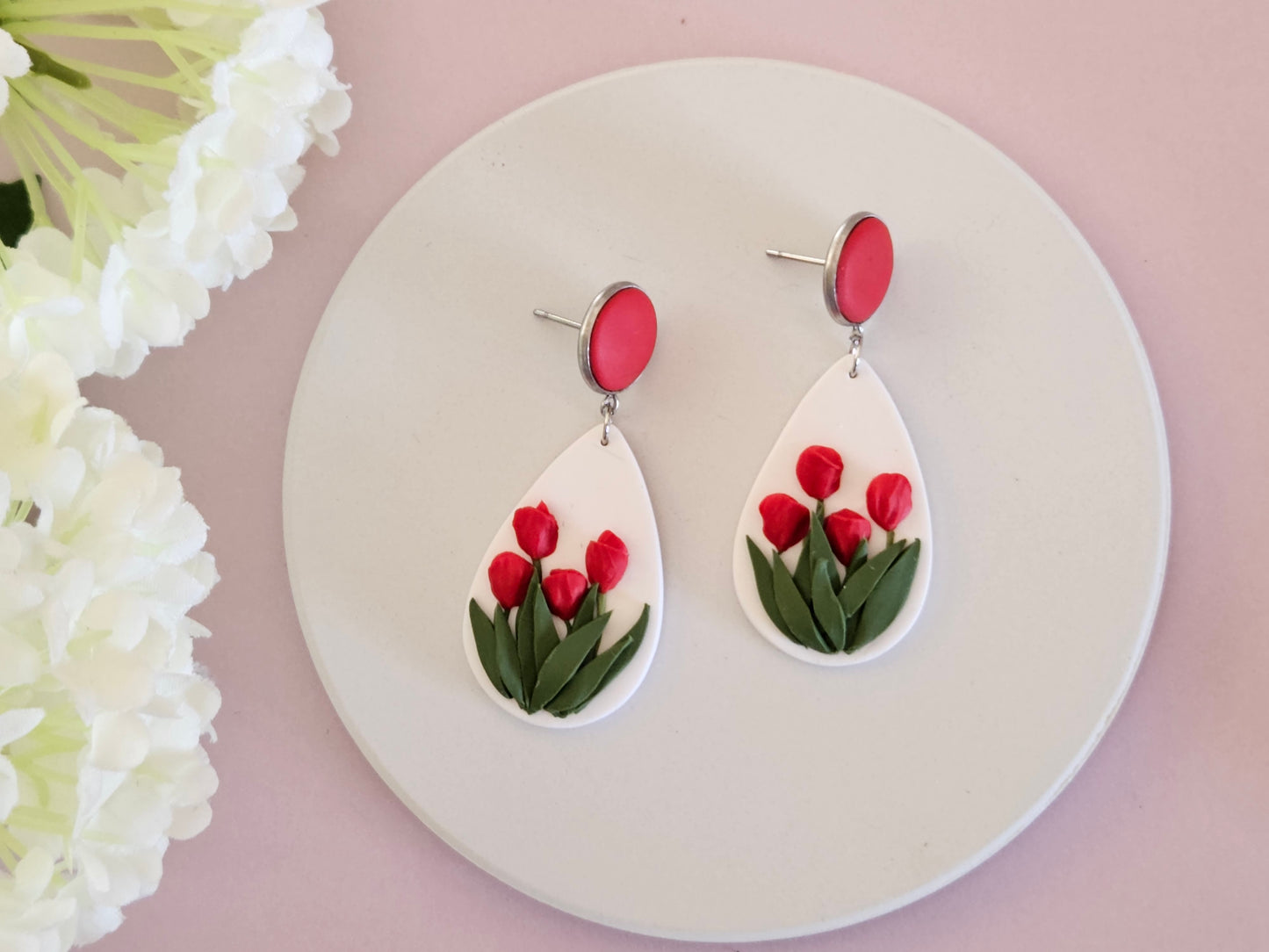 Tulip Droplet Red Earrings