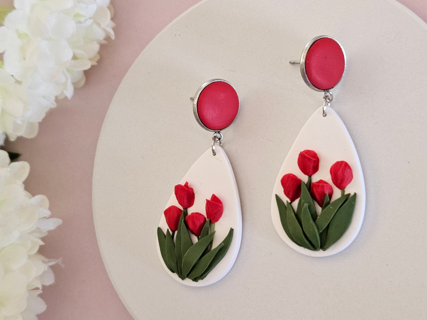 Tulip Droplet Red Earrings