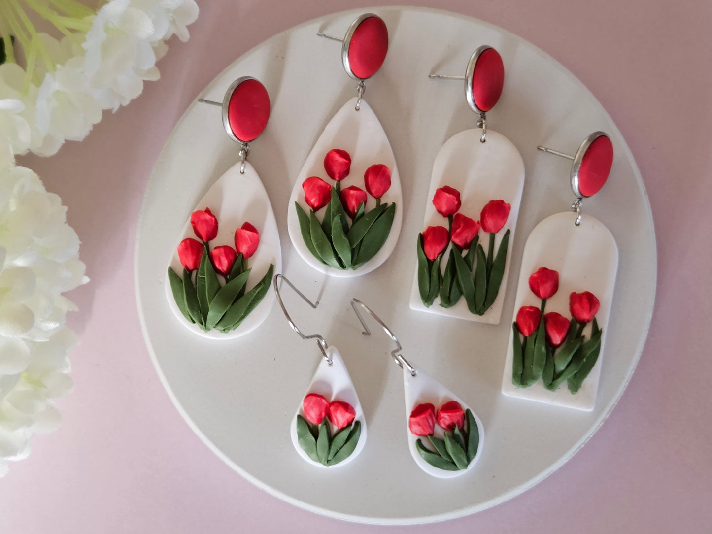 Tulip Droplet Red Earrings